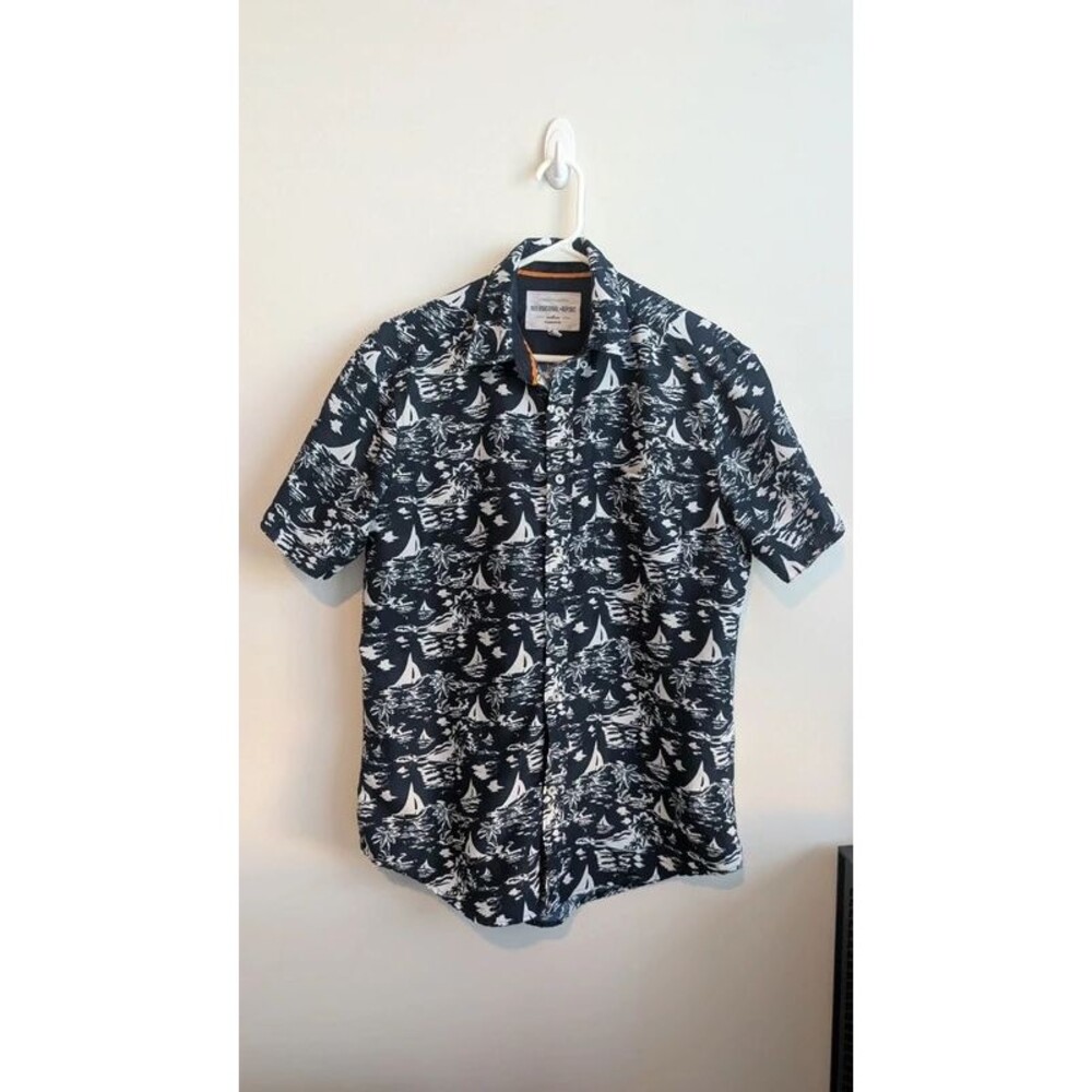 International Report Sailboat Blue White Medium Mens Button Down Shirt